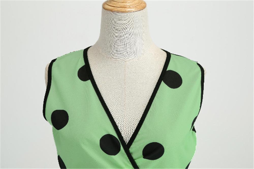 Casual Sleeveless Dot Print Vintage Dresses-Vintage Dresses-Yellow-S-Free Shipping Leatheretro