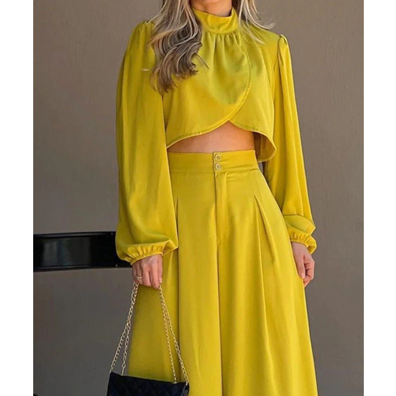 Elegant Irregular High Waist Women Two Pieces Suits-Yellow-S-Free Shipping Leatheretro