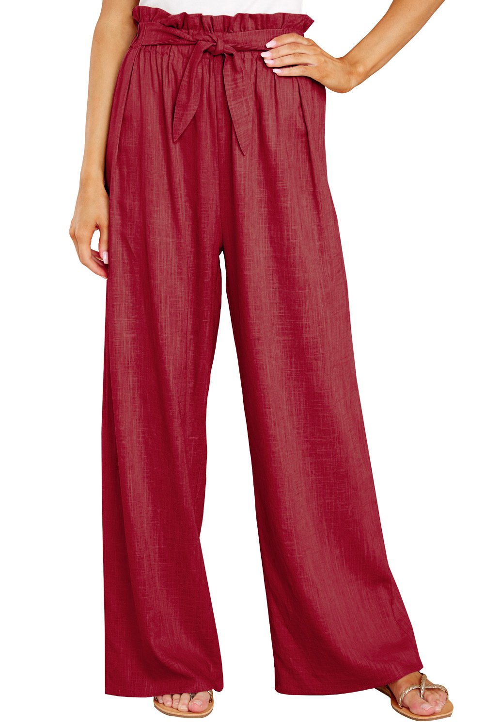 Casual Women Linen Long Pants-Women Bottoms-Wine Red-S-Free Shipping Leatheretro