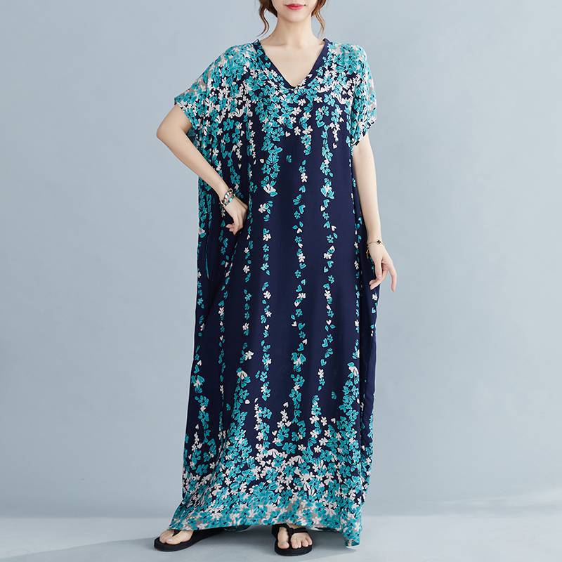 Women Summer Plus Sizes Long Dresses-Dresses-Blue-One Size (50-120 kg)-Free Shipping Leatheretro