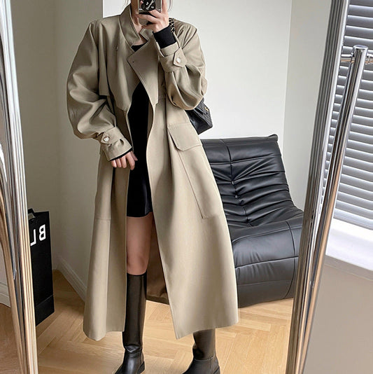 Casual Fashion Women Long Overcoats with Belt-Outerwear-Khaki-S-Free Shipping Leatheretro