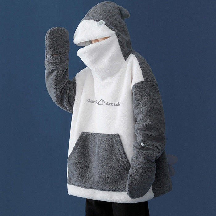 Warm Shark Fleece Plus Sizes Hoodies Top-Shirts & Tops-Gray-S-Free Shipping Leatheretro