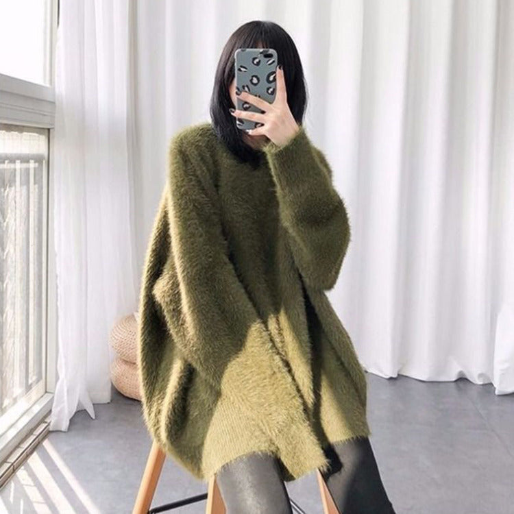 Thick Velvet Warm Knitting Sweaters Tops for Women-Shirts & Tops-Green-One Size-Free Shipping Leatheretro