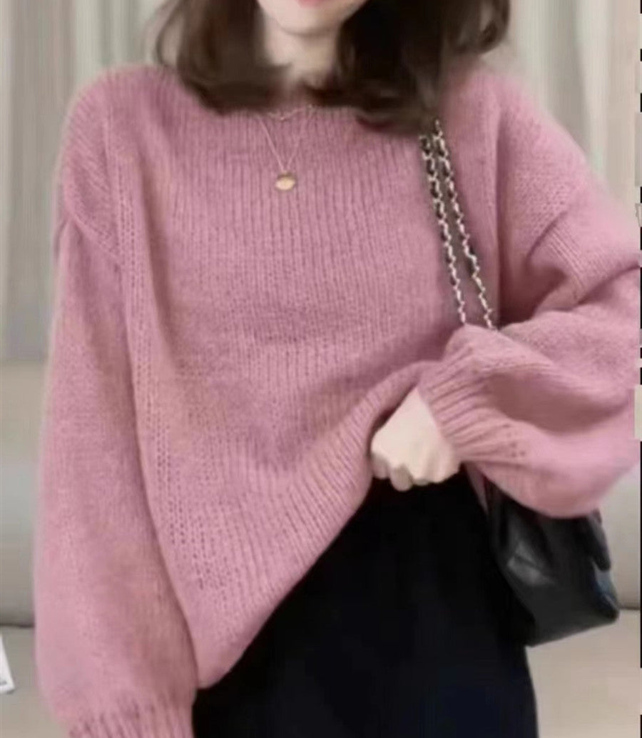 Colorful Long Sleeves Knitted Pullover Sweaters-Shirts & Tops-Pink-One Size 45-65kg-Free Shipping Leatheretro