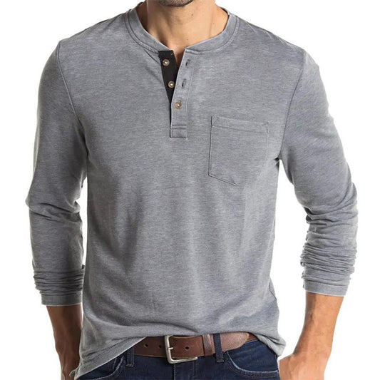 Casual Long Sleeves T Shirts for Men-Shirts & Tops-Light Gray-S-Free Shipping Leatheretro