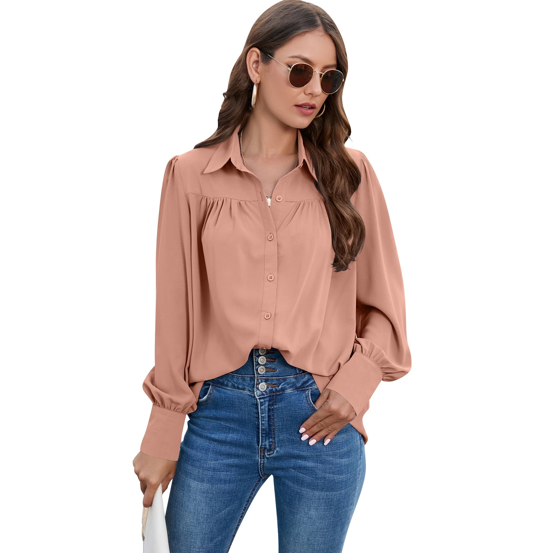 Casual Chiffon Long Sleeves Blouses for Women-Shirts & Tops-Pink-S-Free Shipping Leatheretro