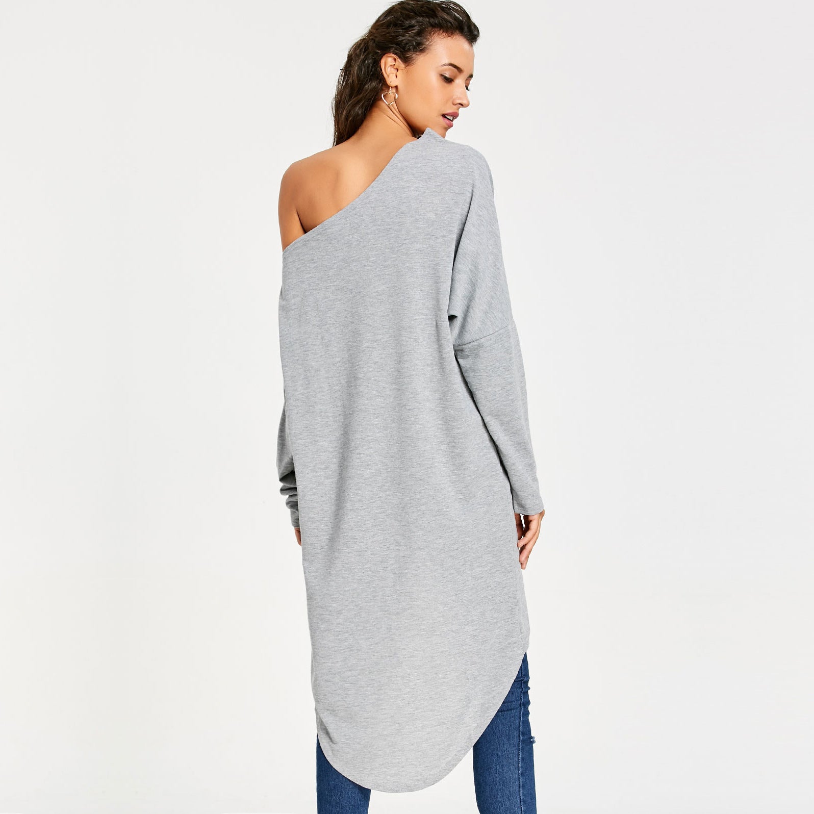 Casual Gray Irregular One Shoulder Long Sleeves Tops-Dresses-Gray-S-Free Shipping Leatheretro