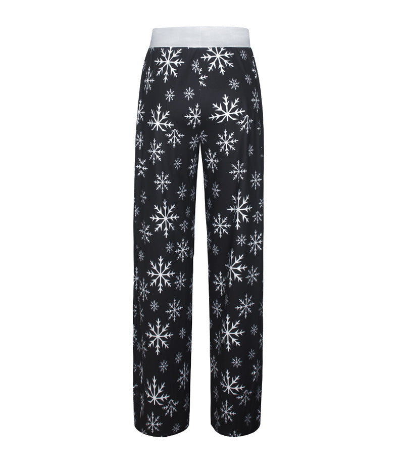 Casual Merry Christmas Wide Legs Pants for Women-Pants-White Deer-S-Free Shipping Leatheretro