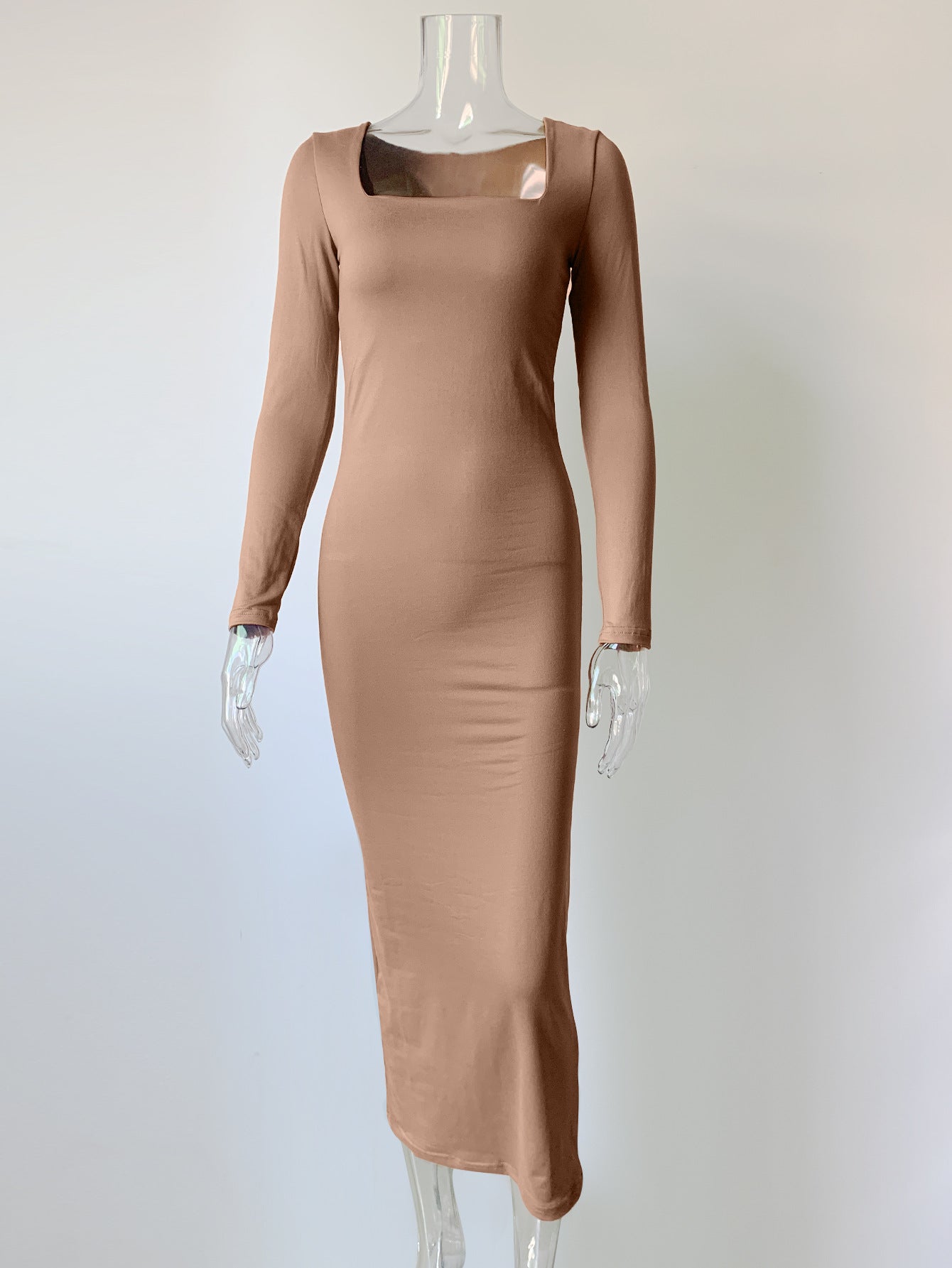 Sexy Simple Style Long Sleeves Solid Dresses-Dresses-Brown-US 2-4-Free Shipping Leatheretro