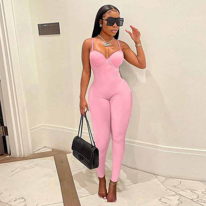 Sexy High Waist Casual Women Sports Jumpsuits-Suits-Pink-S-Free Shipping Leatheretro
