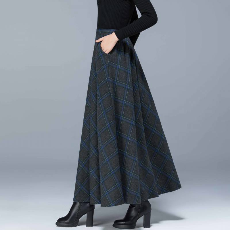 Fall/winter High Elastic Waist Wool Long Skirts-Skirts-D-M 40-50kg-Free Shipping Leatheretro
