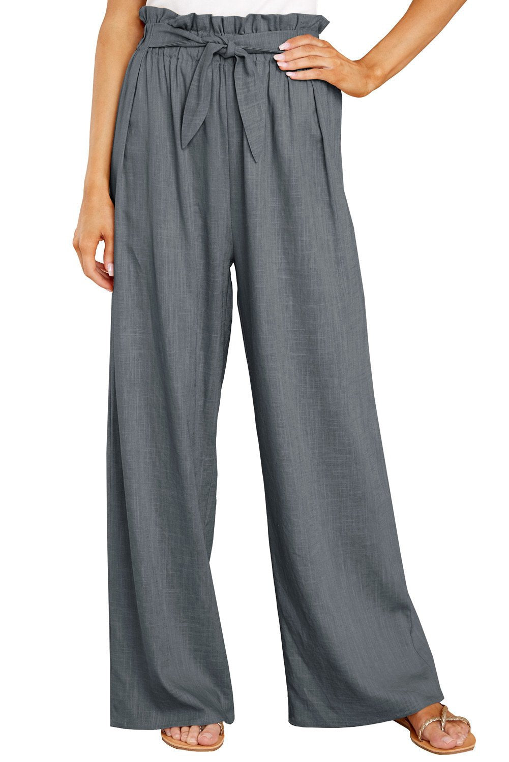 Casual Women Linen Long Pants-Women Bottoms-Gray-S-Free Shipping Leatheretro