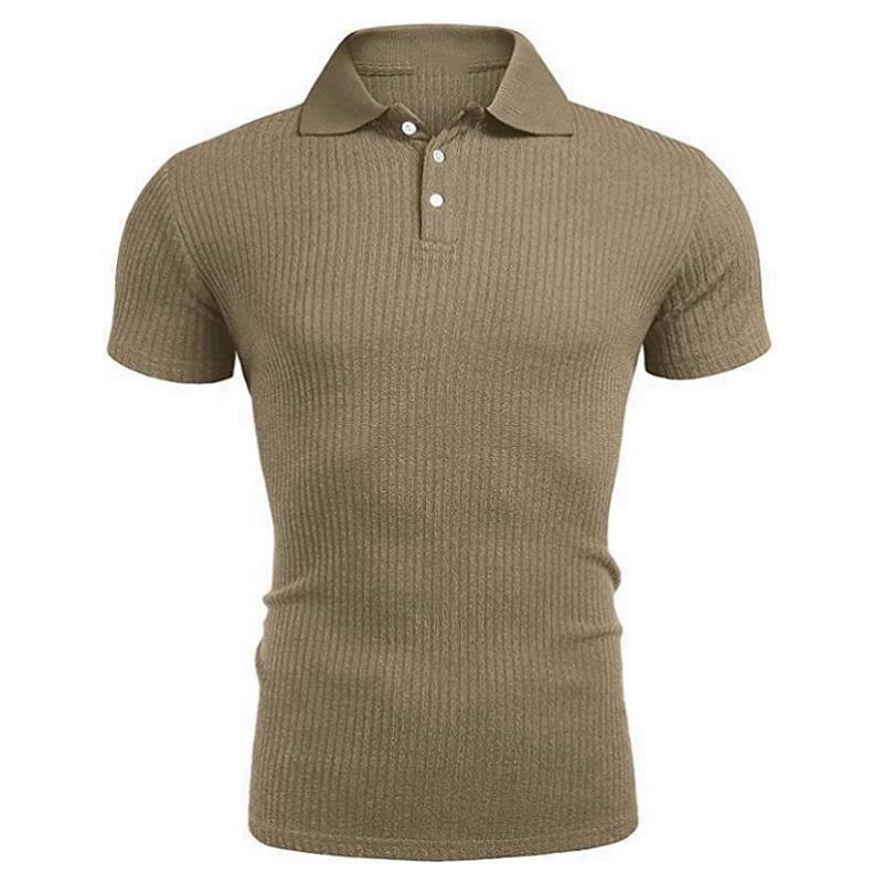 Khaki Summer Knitted Polo T Shirts for Men-Shirts & Tops-Khaki-S-Free Shipping Leatheretro