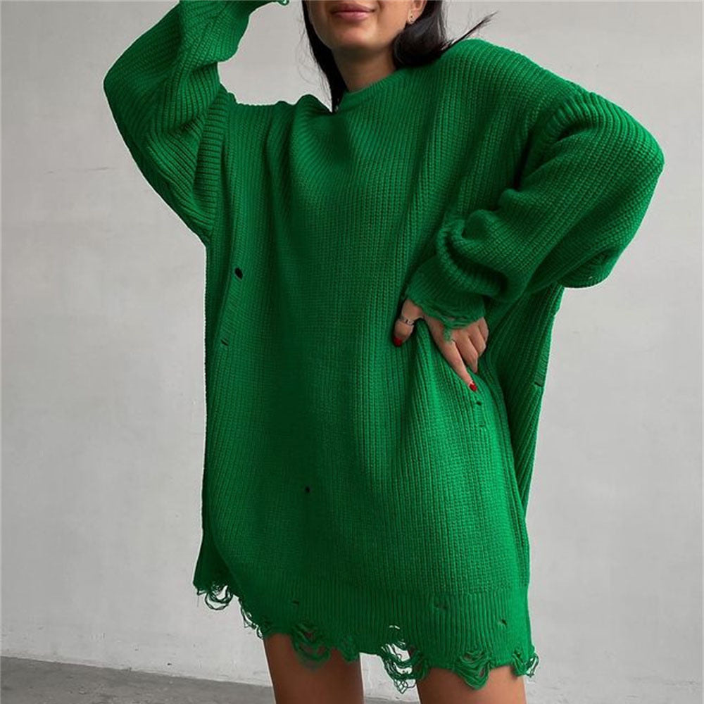 Women Plus Sizes Knitting Long Sweaters-Shirts & Tops-Green-S-Free Shipping Leatheretro
