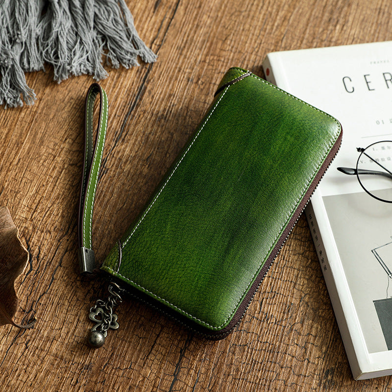 Large Storage Leather Purses for Women W5428-Leather Wallet-Blue-Free Shipping Leatheretro