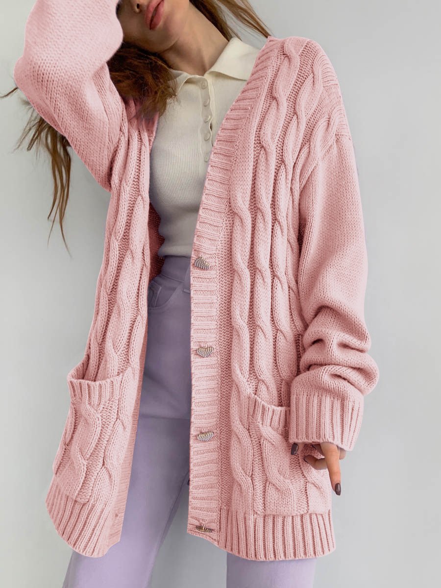 Casual Loose Knitted Women Fall Cardigan Overcoats-Pink-S-Free Shipping Leatheretro
