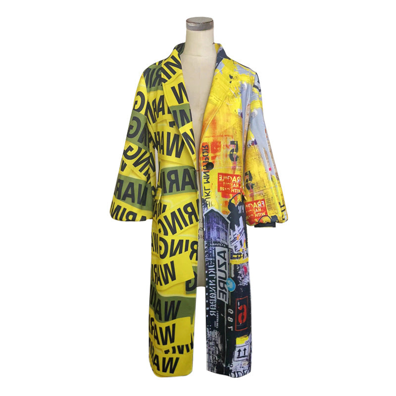 Fashion Letter Print Long Sleeves Coats for Women-Outerwear-Yellow-S-Free Shipping Leatheretro