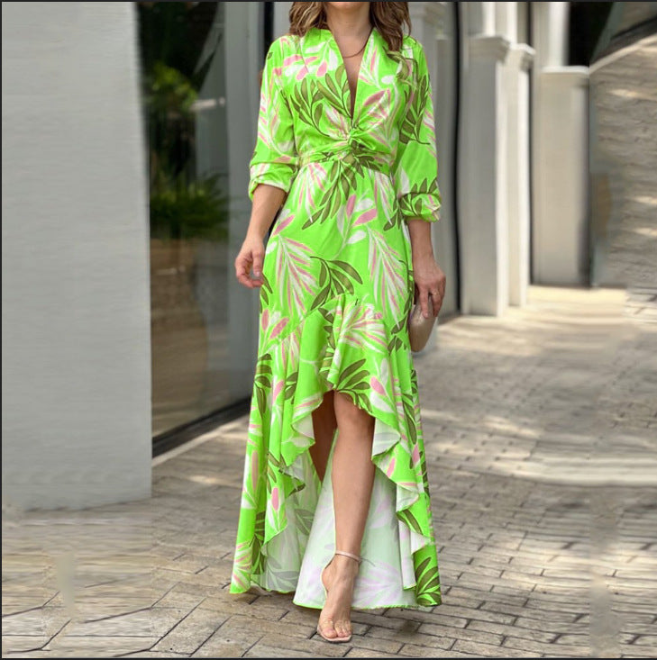Casual High Waist Long Dresses-Dresses-Green-S-Free Shipping Leatheretro