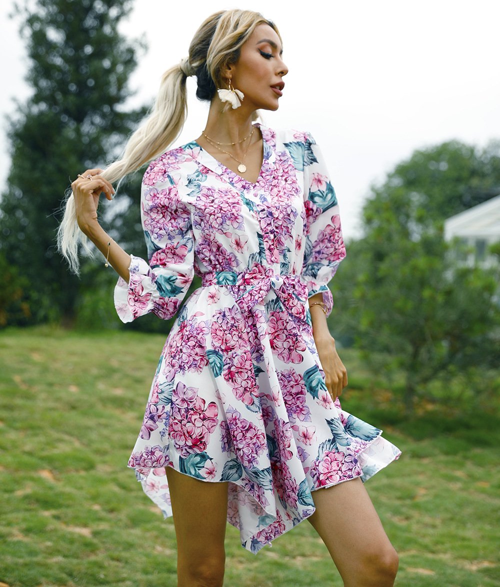 Women Summer Half Sleeves Mini Dresses-Mini Dresses-Pink-S-Free Shipping Leatheretro