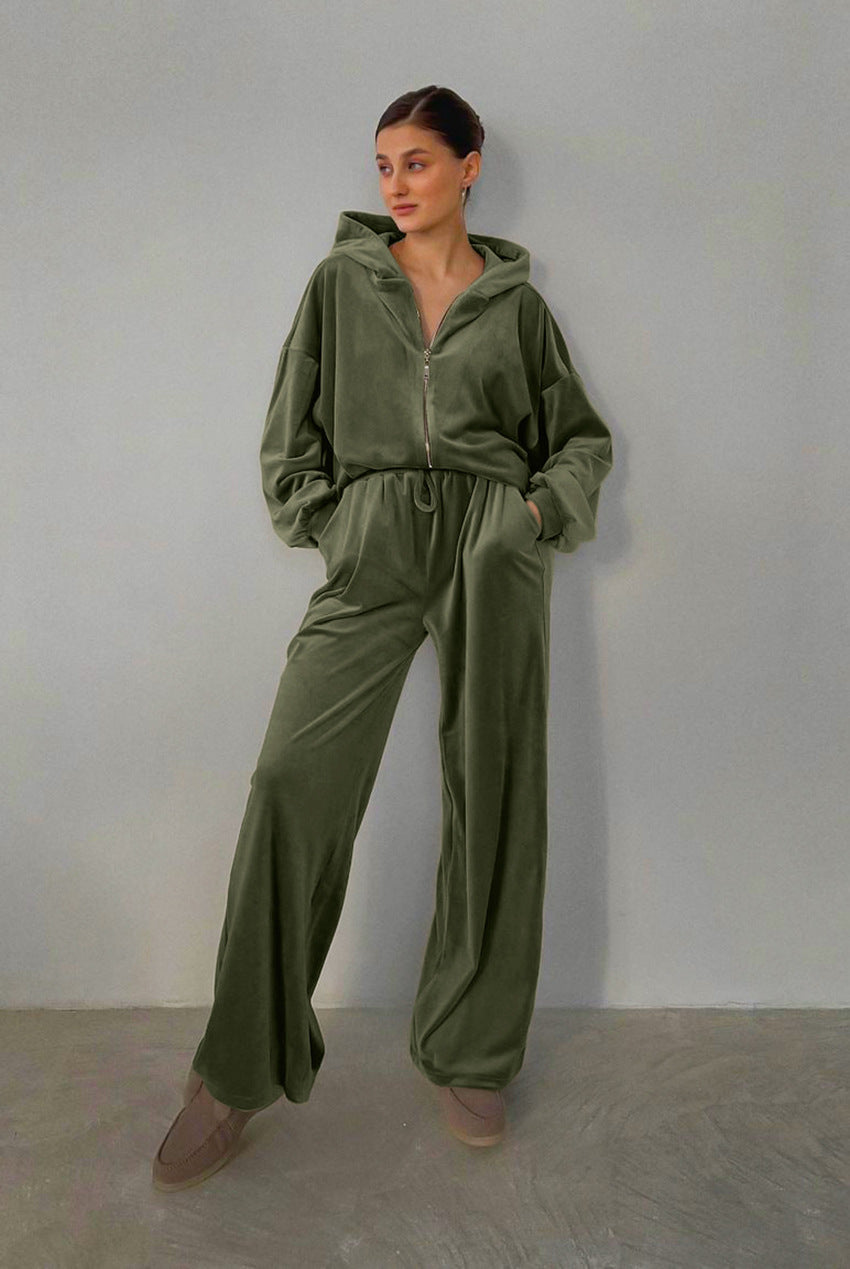 Casual Fashion Pleuch Hoodies & High Waist Pants Women Outfit Sets-Suits-Green-S-Free Shipping Leatheretro