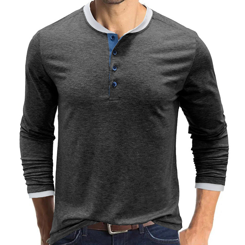 Leisure Fall Long Sleeves T Shirts for Men-Shirts & Tops-Light Gray-S-Free Shipping Leatheretro