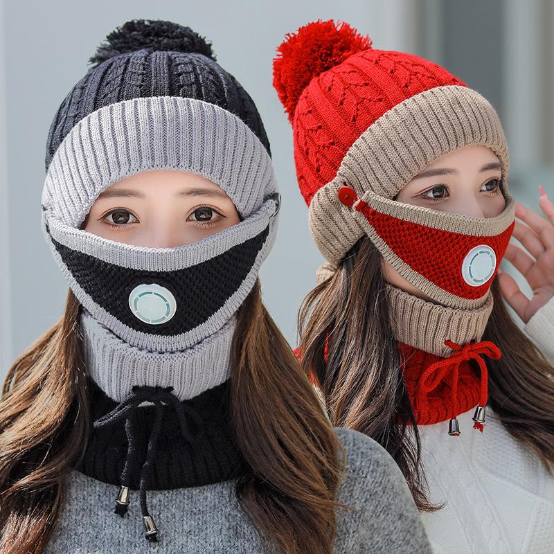 Women Winter Fleece Liner Outdoor Kntting Hats&Scarfs 3pcs/Set-Red-One Size-Elastic-Free Shipping Leatheretro