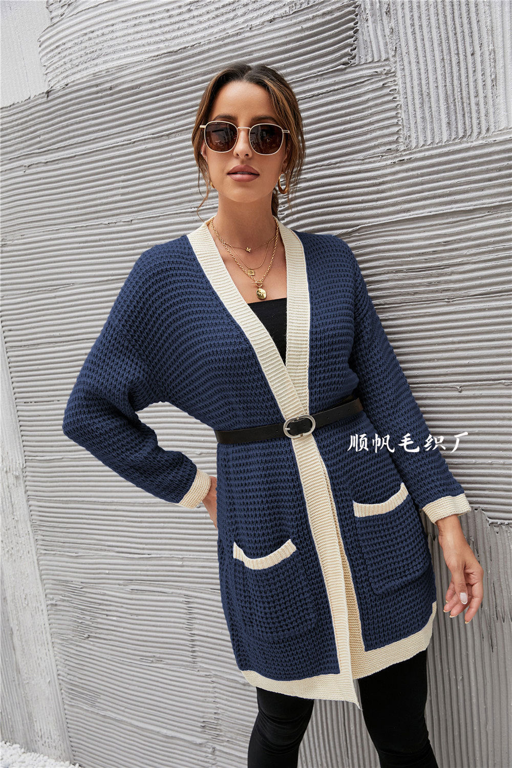 Casual Knitting Long Sleeves Women Overcoat-Shirts & Tops-Navy Blue-S-Free Shipping Leatheretro