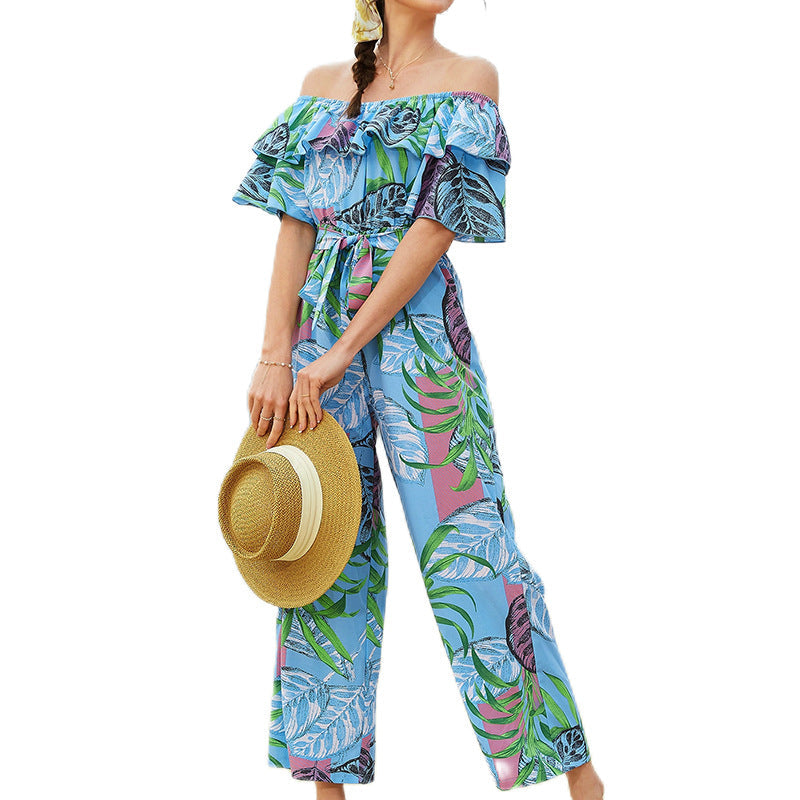 Sexy One Shoulder Chiffon Summer Beach Jumpsuits-Suits-Blue-S-Free Shipping Leatheretro