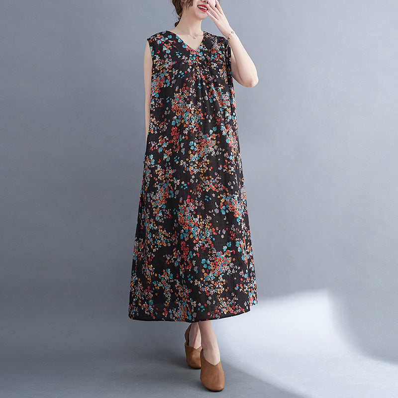 Casual Summer Linen Plus Sizes Sleeveless Dresses-Dresses-Black-M【50-60 kg】-Free Shipping Leatheretro
