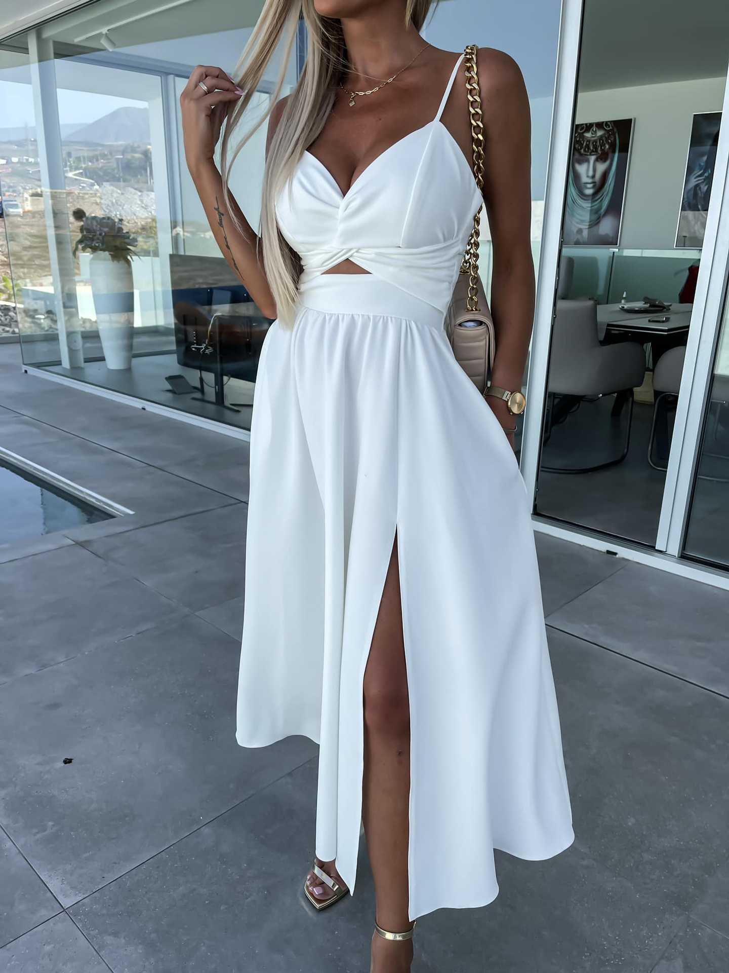 Elegant Midriff Baring Summer Dresses-Dresses-White-S-Free Shipping Leatheretro