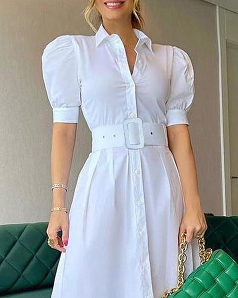Elegant Short Sleeves Long Dresses with Belt-Maxi Dresses-White-S-Free Shipping Leatheretro