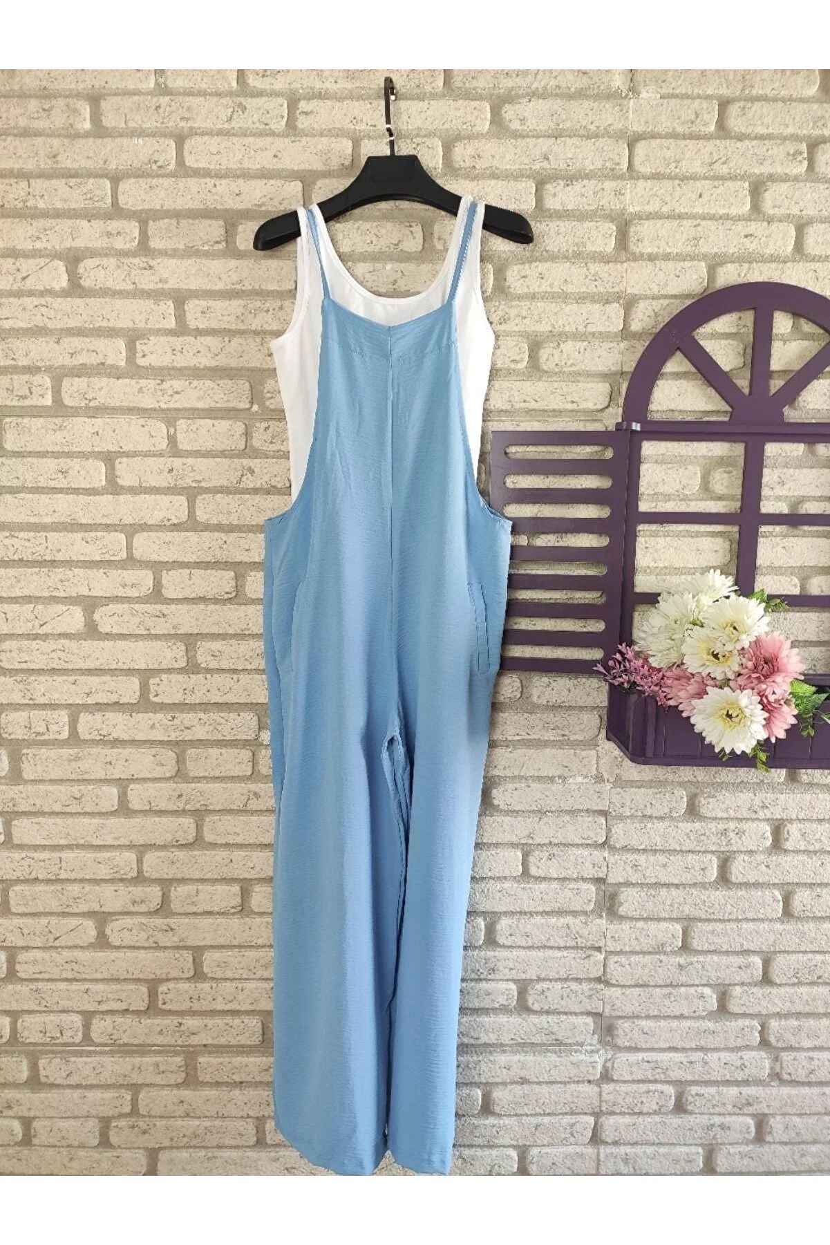 Casual Summer Jumpsuits with Pocket-Jumpsuits & Rompers-Light Blue-S-Free Shipping Leatheretro