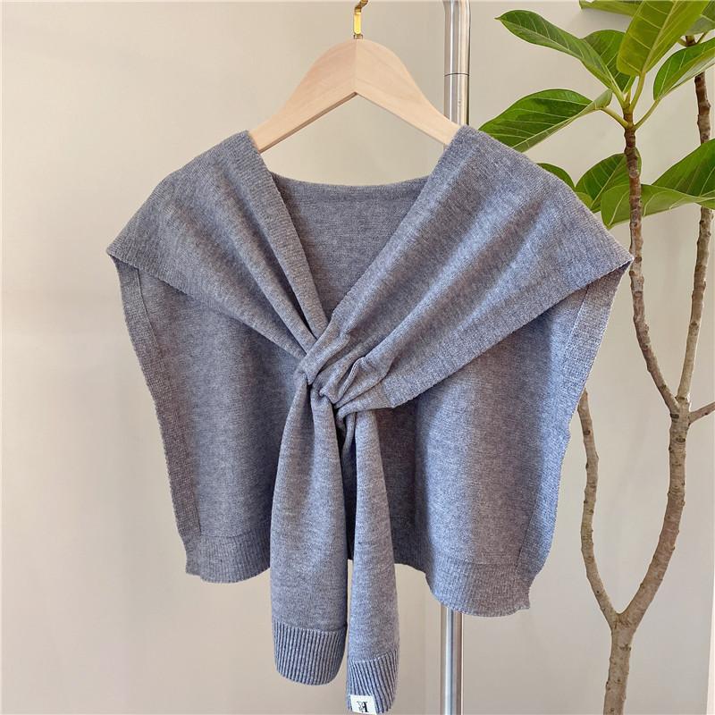Fashion Women Cross Knitting Cape-Shirts & Tops-Gray-45*90cm-Free Shipping Leatheretro