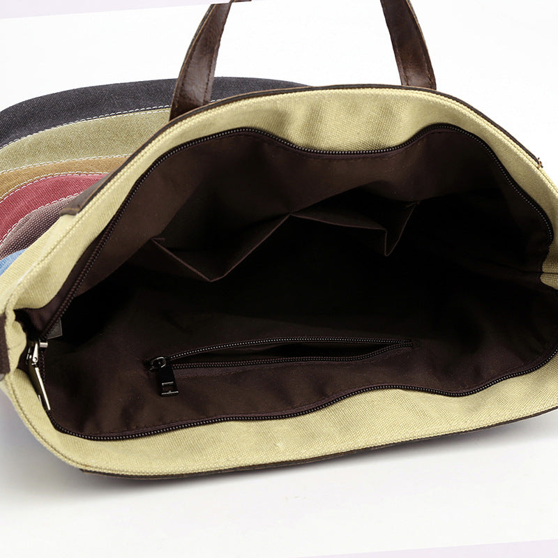 Rainbow Striped Design Canvas Tote Bags for Women 1660-Handbags-The same as picture-Free Shipping Leatheretro