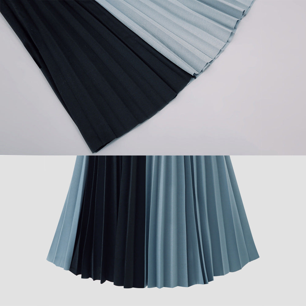 Women Contrast Color Women Pleated Skirts-Skirts-Apricot-One Size-Free Shipping Leatheretro