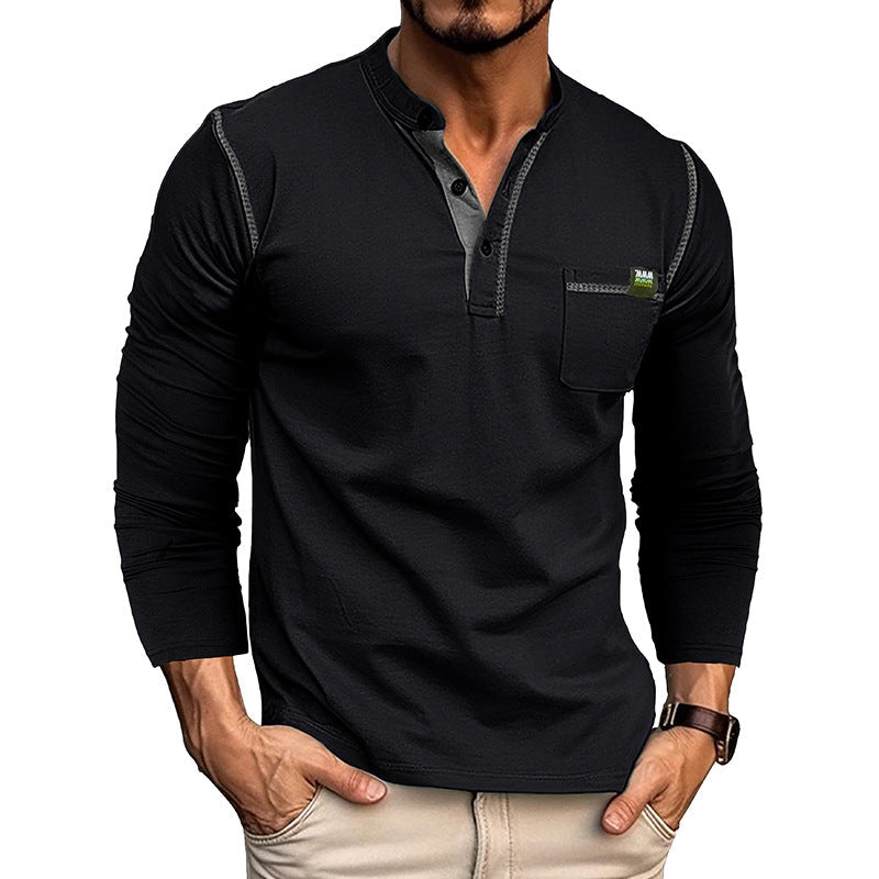 Casual Long Sleeves T Shirts for Men-Shirts & Tops-Black-S-Free Shipping Leatheretro