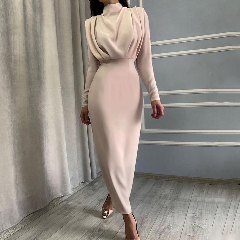 Elegant Round Neck High Neck Long Dresses-Dresses-Apricot-S-Free Shipping Leatheretro