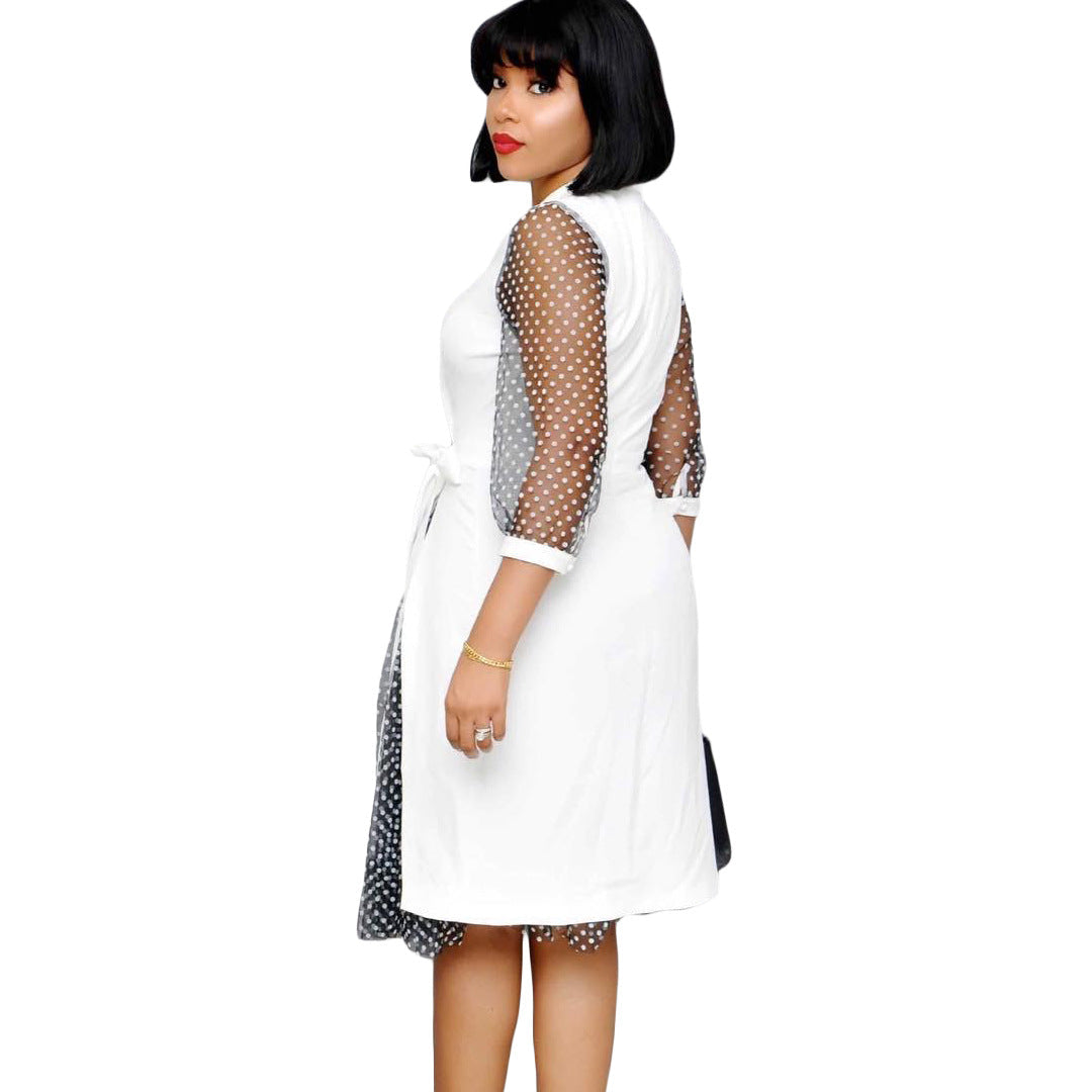 Fashion Dot Print Plus Sizes Women Dresses-Dresses-White-S-Free Shipping Leatheretro