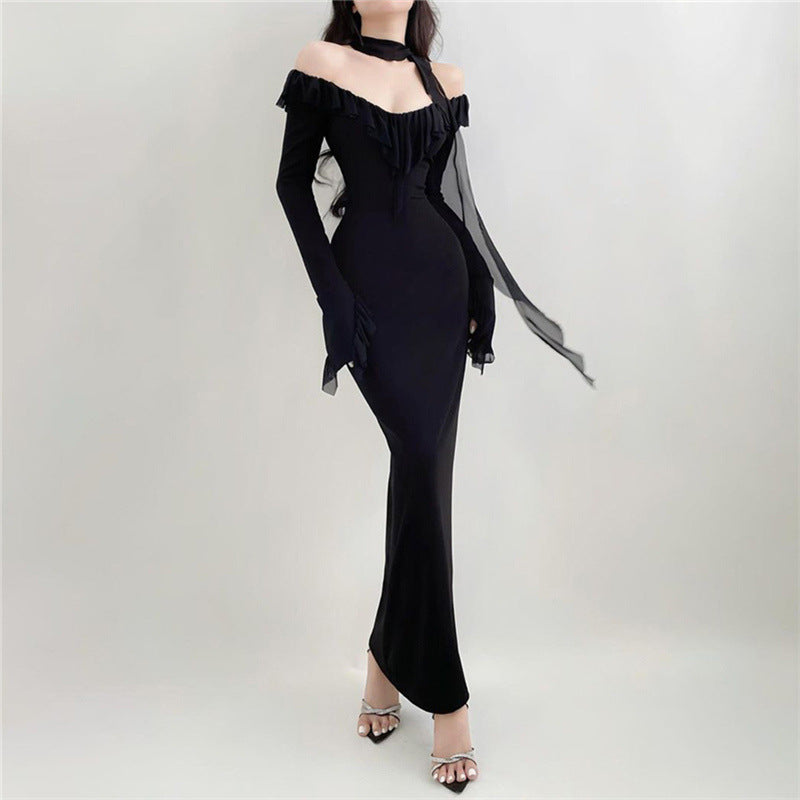 Sexy Off The Shoulder Long Black Long Sheath Dresses-Dresses-Black-S-Free Shipping Leatheretro