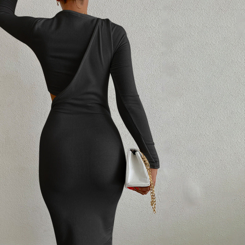 Sexy Asymmetry Women Long Sleeves Fall Slim Dresses-Dresses-Black-S-Free Shipping Leatheretro