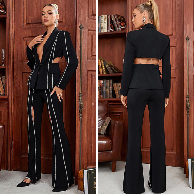Luxury Designed Hollow Out Two Pieces Women Outfits Set-Outfit Sets-Black-S-Free Shipping Leatheretro