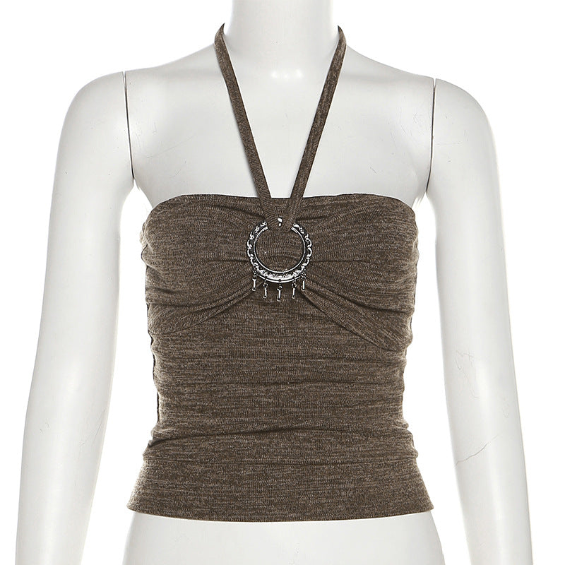 Fashion Sleeveless Brown Short Tank Tops-Shirts & Tops-Brown-S-Free Shipping Leatheretro