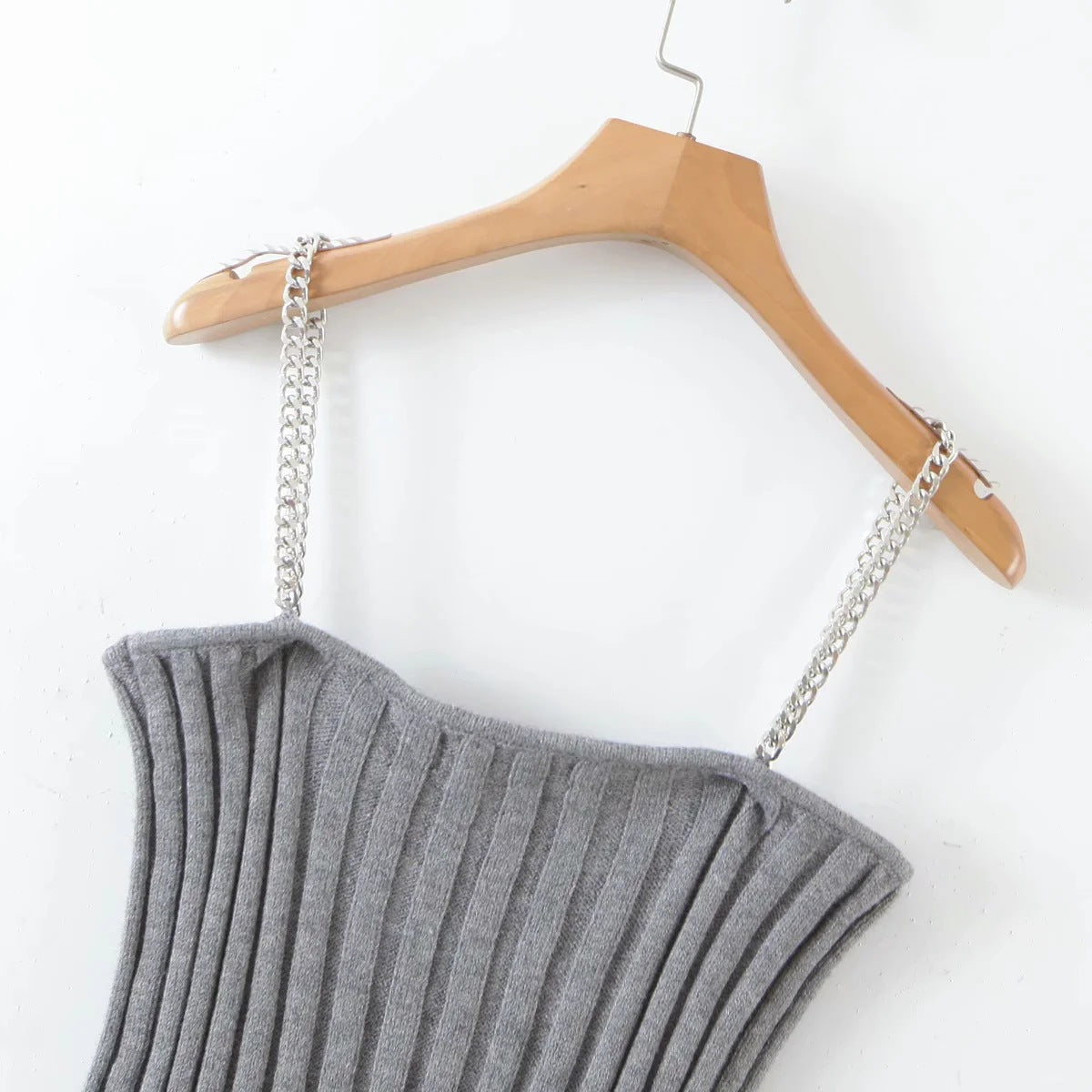 Autumn Women Knitted Straps&sweater Sets-Shirts & Tops-Gray-S-Free Shipping Leatheretro