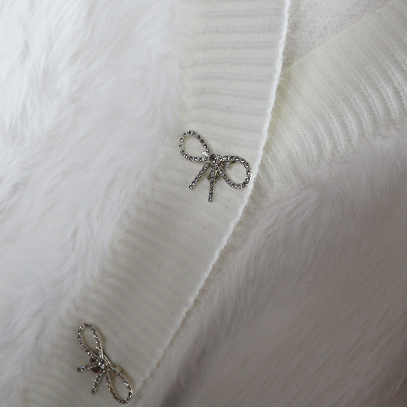 Warm Mink Wool Knitting Women Overcoat-Shirts & Tops-White-One Size-Free Shipping Leatheretro