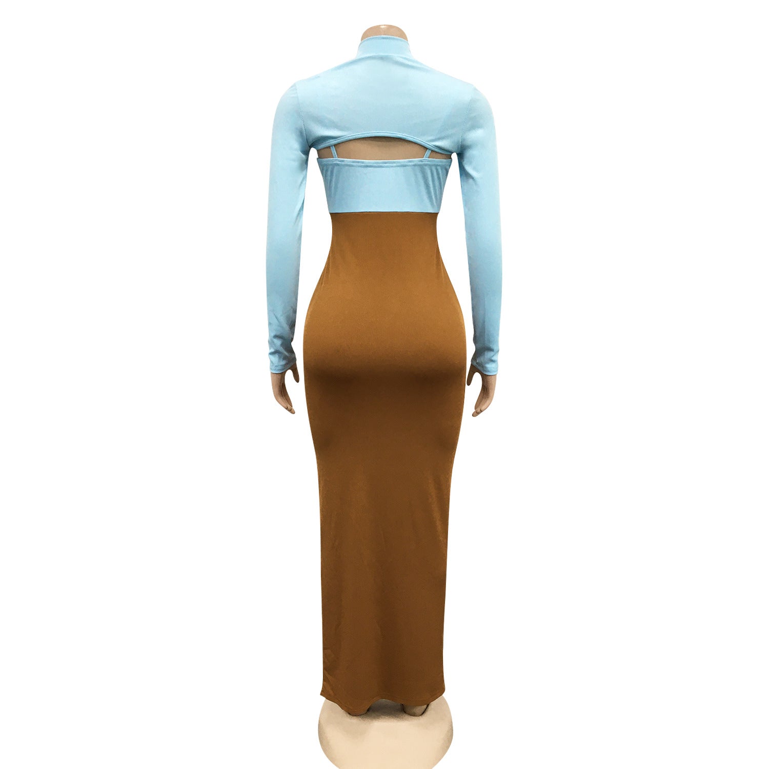 Sexy Constract Color Tight Dresses for Women-Dresses-Brown-S-Free Shipping Leatheretro