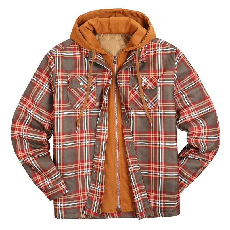 Plaid Winter Hoodies Jacket Outerwear for Men-Outerwear-Dark Brown-S-Free Shipping Leatheretro