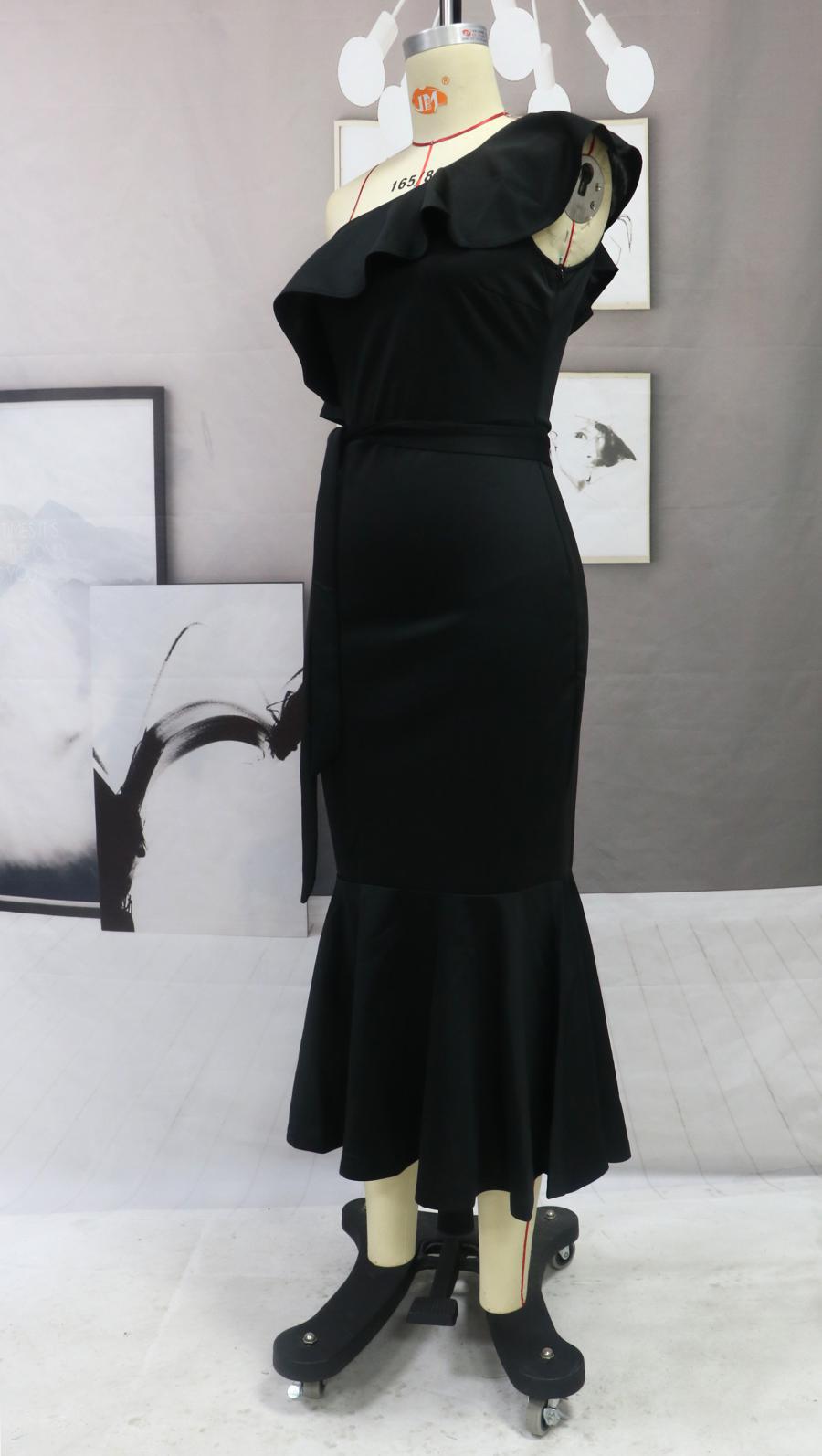 Sexy One Shoulder Black Long Party Dresses-Dresses-Black-S-Free Shipping Leatheretro