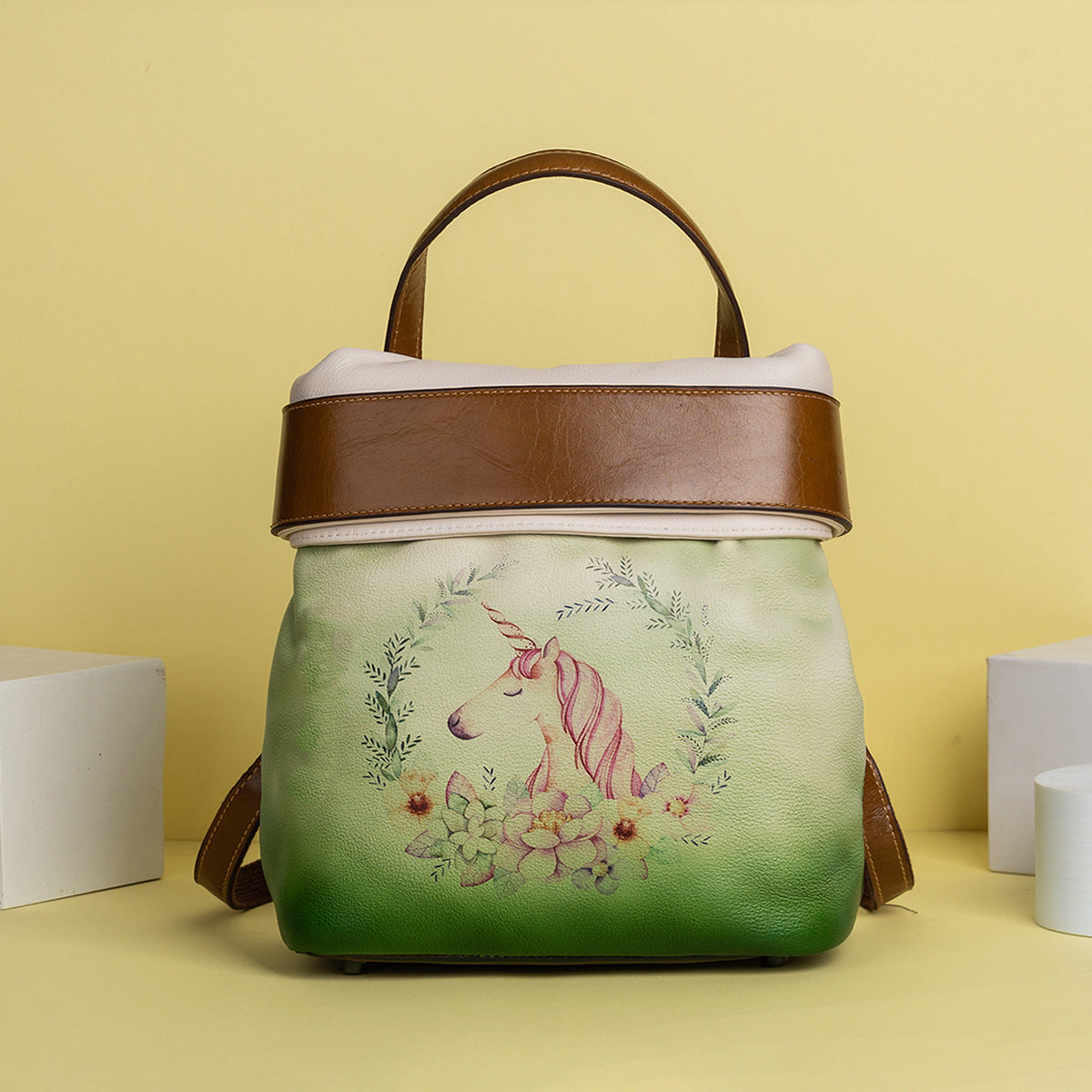 Vintage Vege Tanned Leather Backpack for Women C329-Backpacks-Yellow-Free Shipping Leatheretro