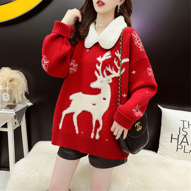 Casual Christmas Pullover Knitted Sweaters for Women-Shirts & Tops-Red-One Size-Free Shipping Leatheretro