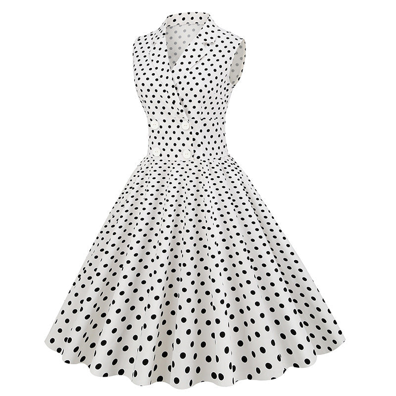 Vintage Sleeveless Polka Dot Dresses-Dresses-White-M-Free Shipping Leatheretro